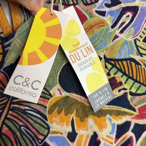 C&C California Dress Womens Medium Linen Sleeveless Tropical Floral Print Summer - Picture 5 of 11